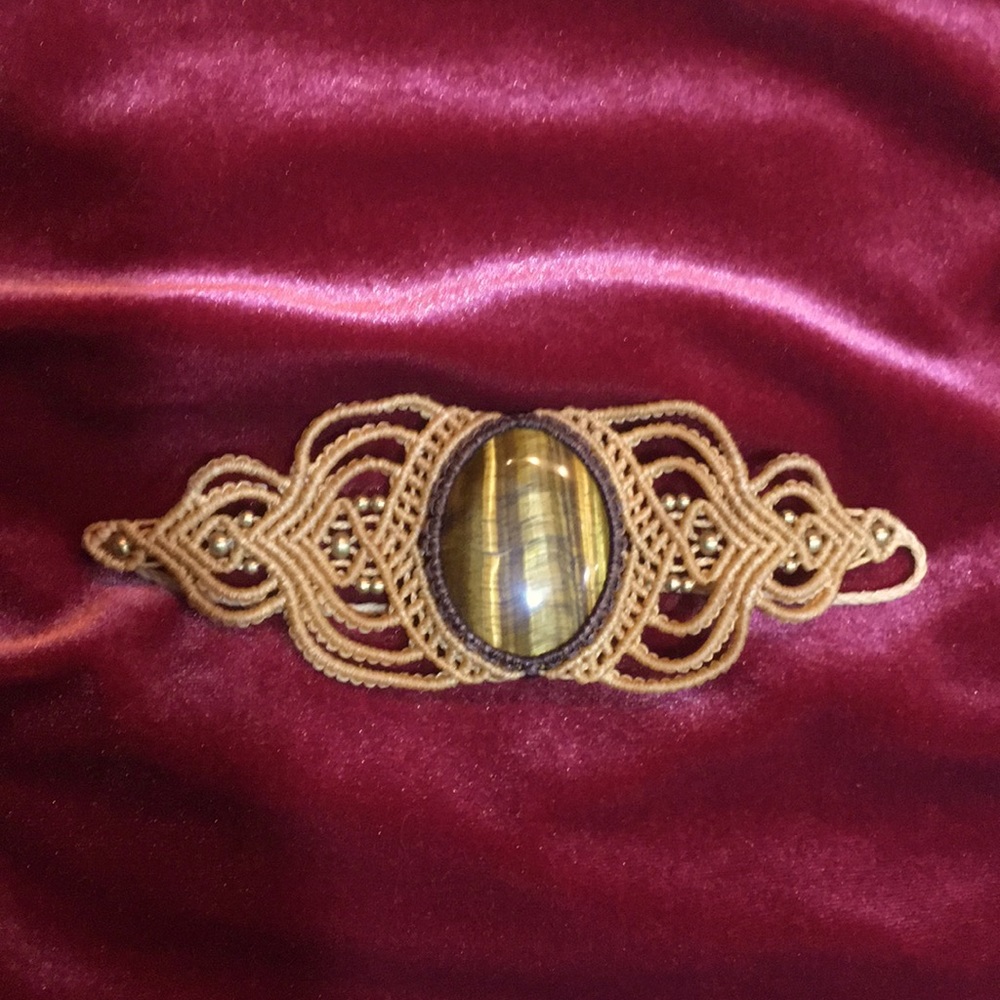 Tigers Eye Macrame Bracelet Boho Crystal Healing